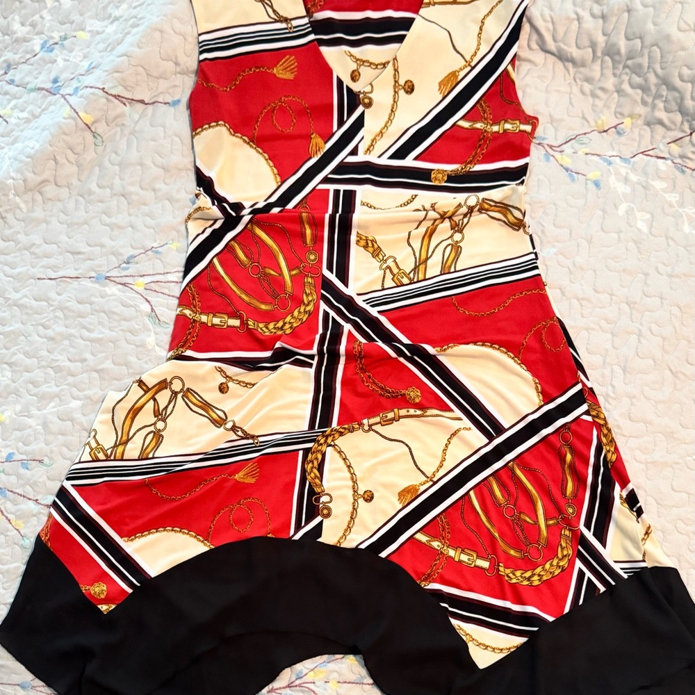 Luxology Red & Gold Striped Chain Design Maxi Dress Sz 16 - Picture 4 of 4